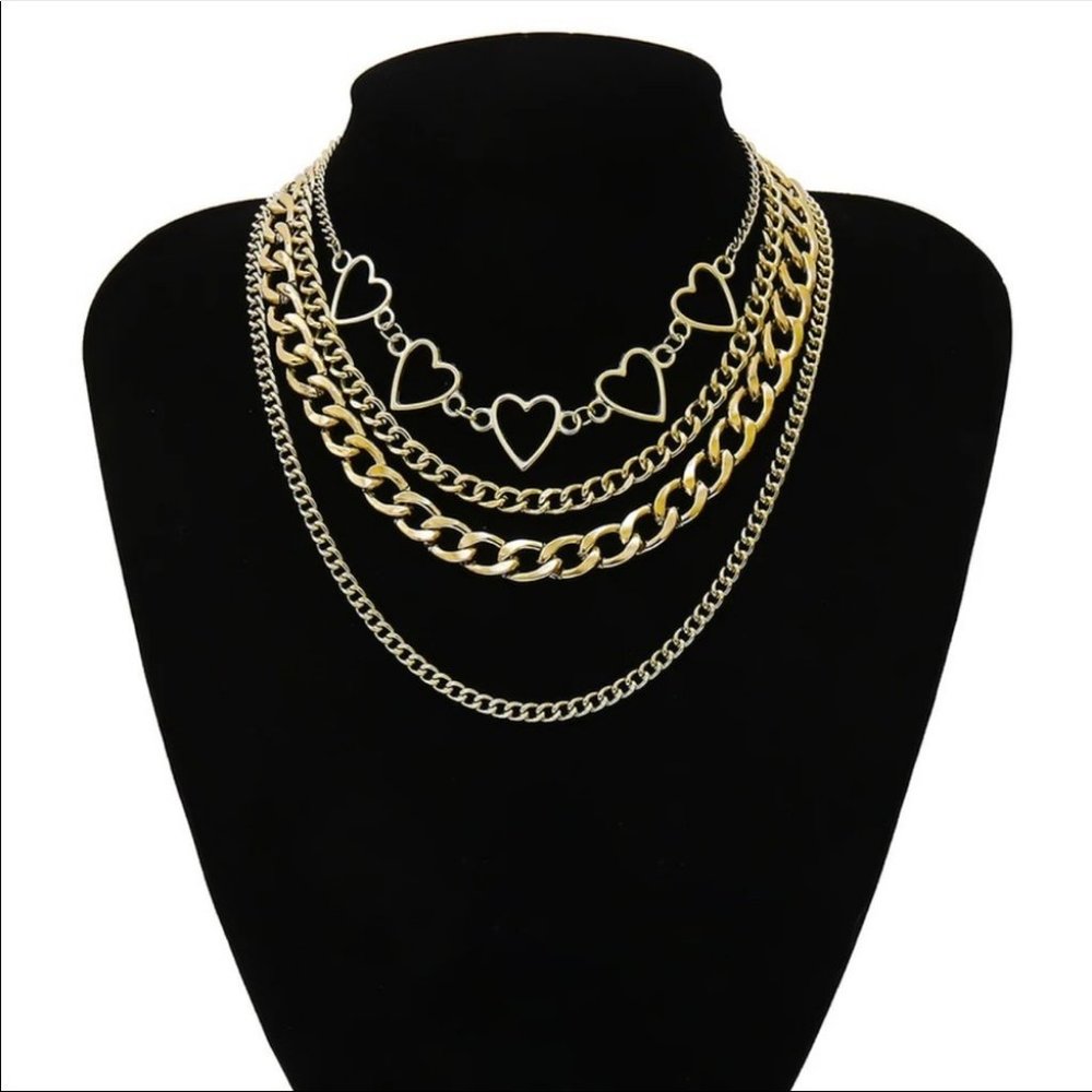 Gold Heart-shape Multilevel Chain Pendant Necklace